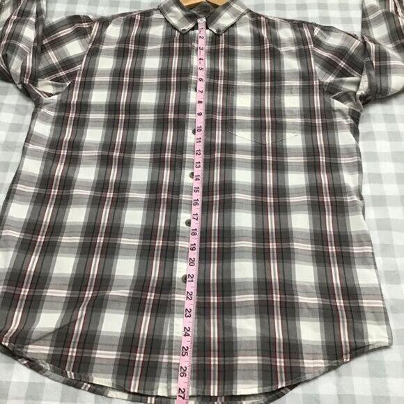 CHAPS men plaid button down shirt 100% lightweight cotton white grey red medium - Picture 8 of 10